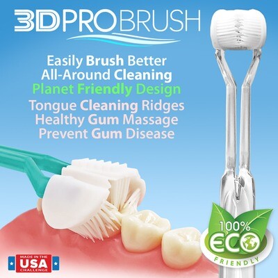 NEW Crystal Clear 3D PRO BRUSH 3-Sided Toothbrush | The Worlds Greatest Toothbrush | Eco-Friendly | USA