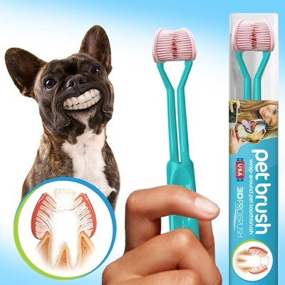 Dog Toothbrush | 3D Pro Pet Brush 3-Sided Toothbrush | Ultra Soft & Flexible Design | Sustainable Eco-Friendly Replaceable Heads Toothpaste Gel | Perfect for Dogs Canines of All Sizes | Made in USA