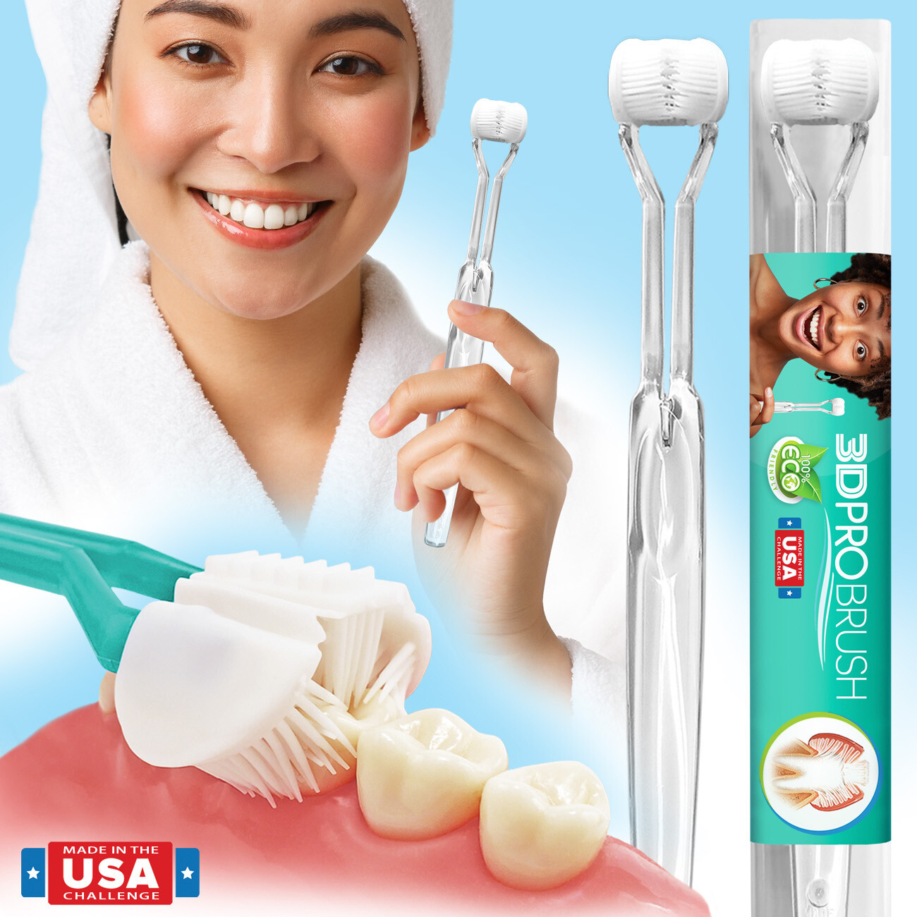 3D PRO BRUSH 3-Sided Toothbrush | Eco-Friendly | Made in the USA