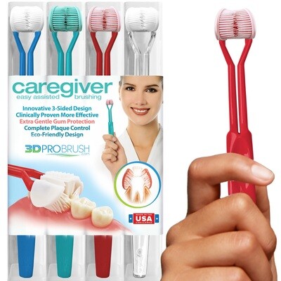 Caregiver Assisted Brushing | 4-Pack | 3-Sided Toothbrush | Clinically Proven Results | Made in the USA