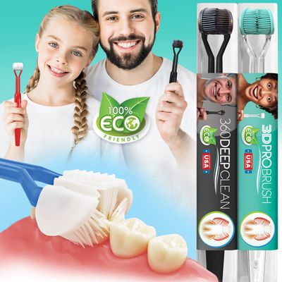 2PK | 3D PRO BRUSH 3-Sided Toothbrush USA | 3X All-Around Clean + Soft Gum Health | Clinically Proven | Eco-Friendly