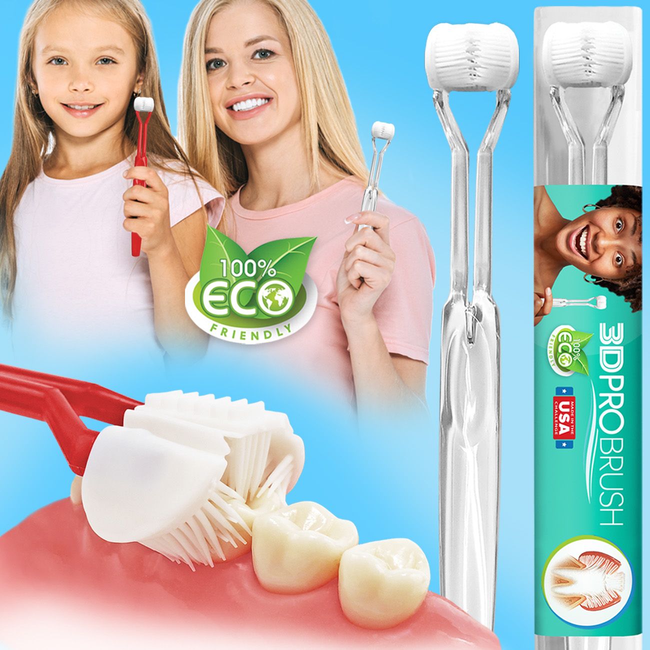 3D PRO BRUSH 3-Sided Toothbrush | Eco-Friendly | Made in the USA