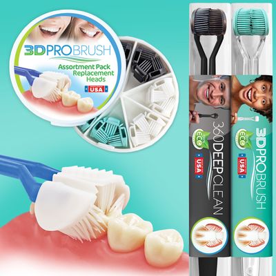 2PK | 3D PRO BRUSH 3-Sided Toothbrush + 7PC Replacement Heads | Eco-Friendly | USA