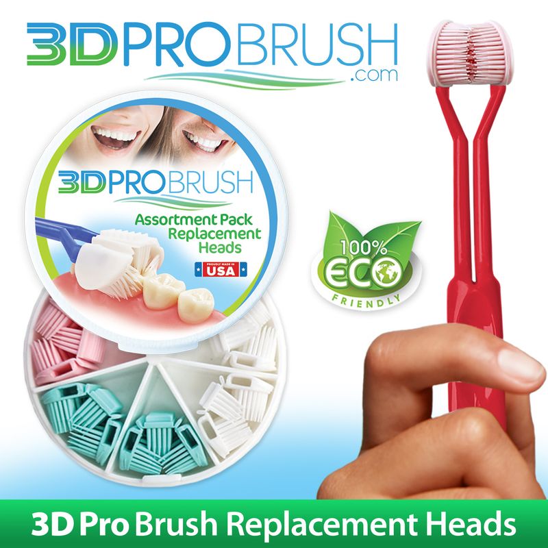 3D PRO BRUSH |  3-Sided Toothbrush | 7PK Replacement Heads * ECO-FRIENDLY * USA