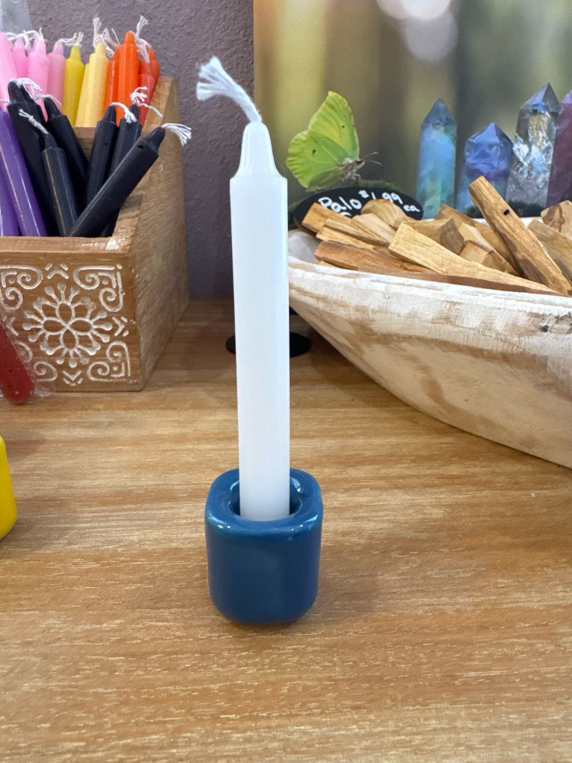 Candle Holder Ceramic Chime Candle Holder Handmade: Blue