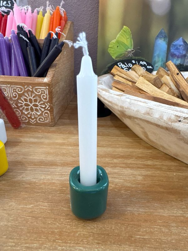 Candle Holder Ceramic Chime Candle Holder Handmade: Dark Green