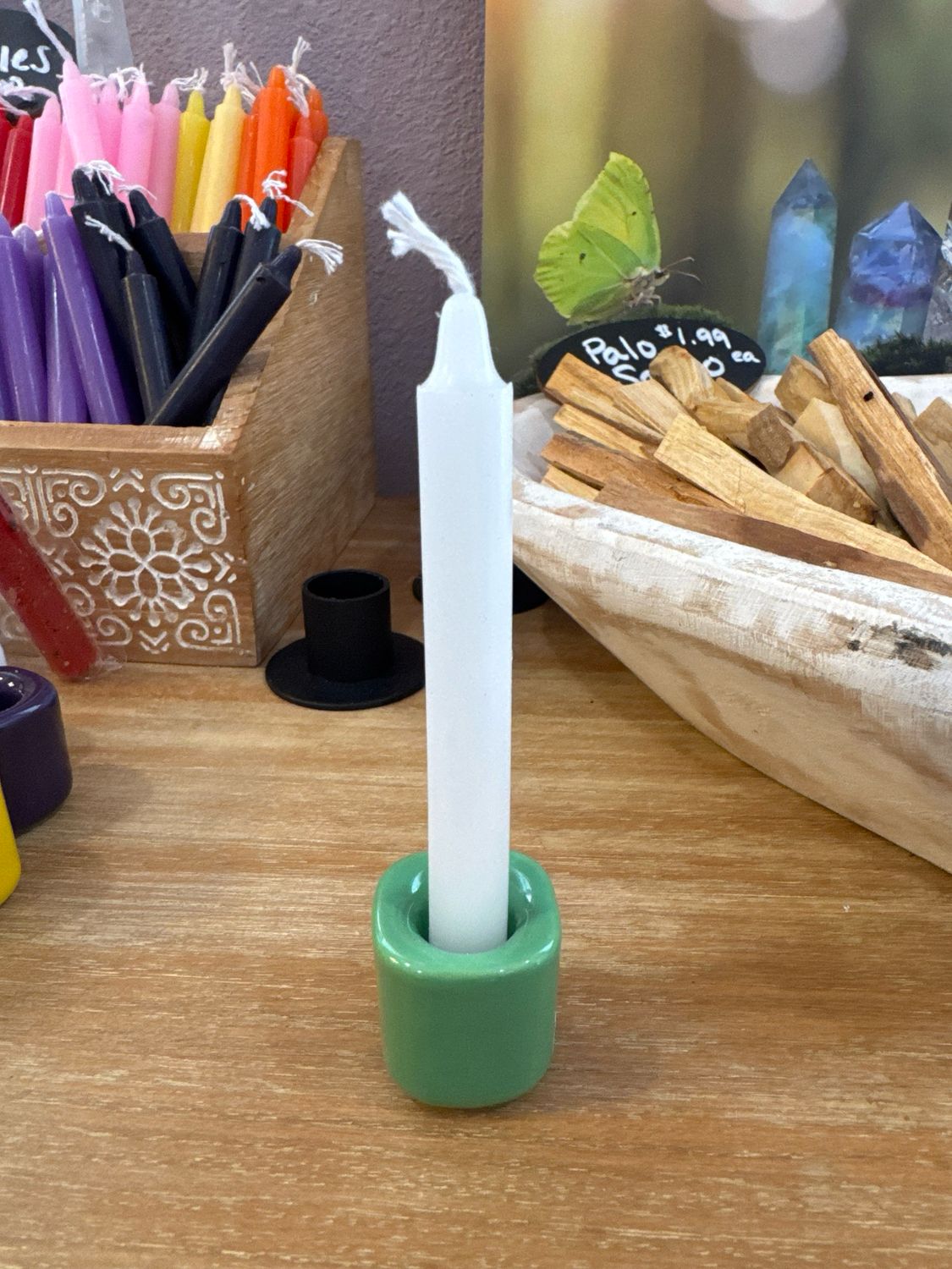 Candle Holder Ceramic Chime Candle Holder Handmade: Green