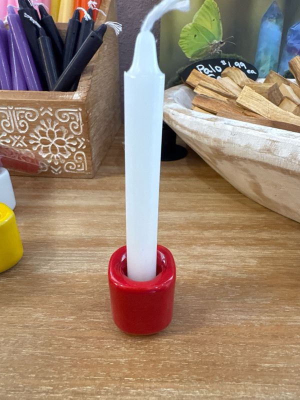 Candle Holder Ceramic Chime Candle Holder Handmade: Red