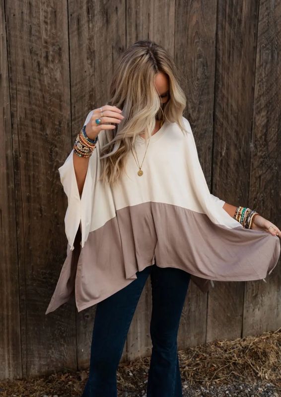 Coffee Sunsets V Neck Top - Brown: XL