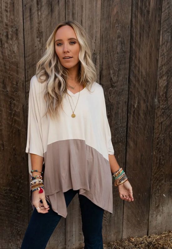Coffee Sunsets V Neck Top - Brown: XL