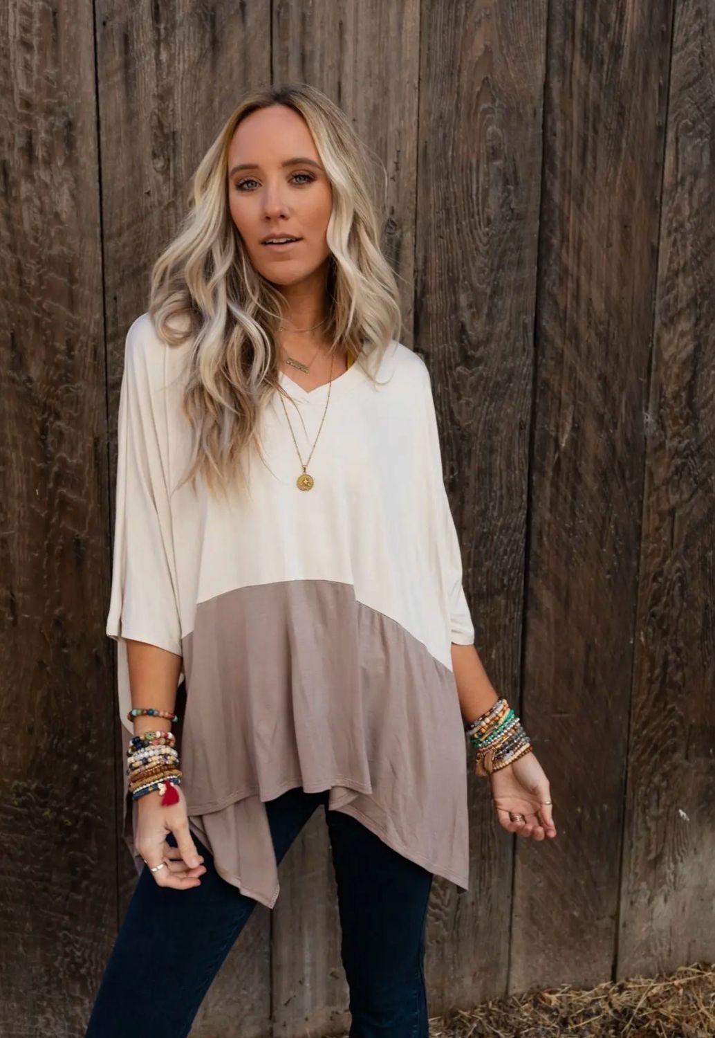 Coffee Sunsets V Neck Top - Brown: XL