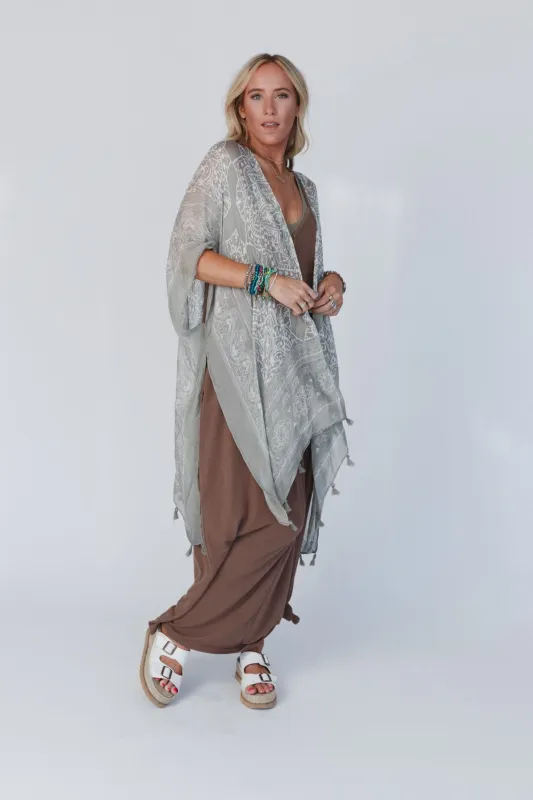 Mandala Tassel Kimono - Olive: OS