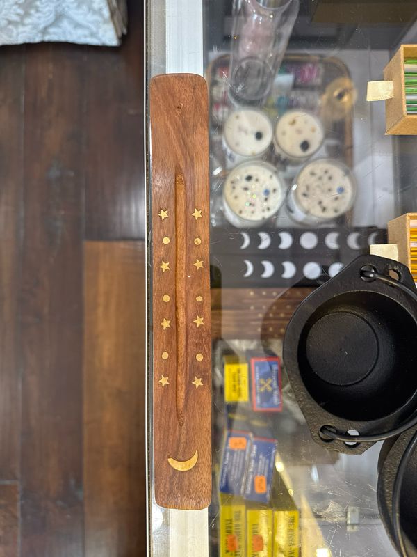 Star Moon Incense Holder Wood 10"L