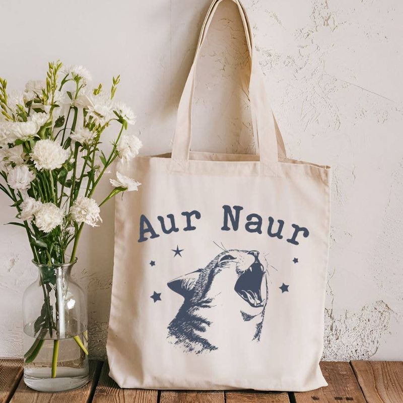 Aur Naur Cat Meme Funny Canvas Tote Bag
