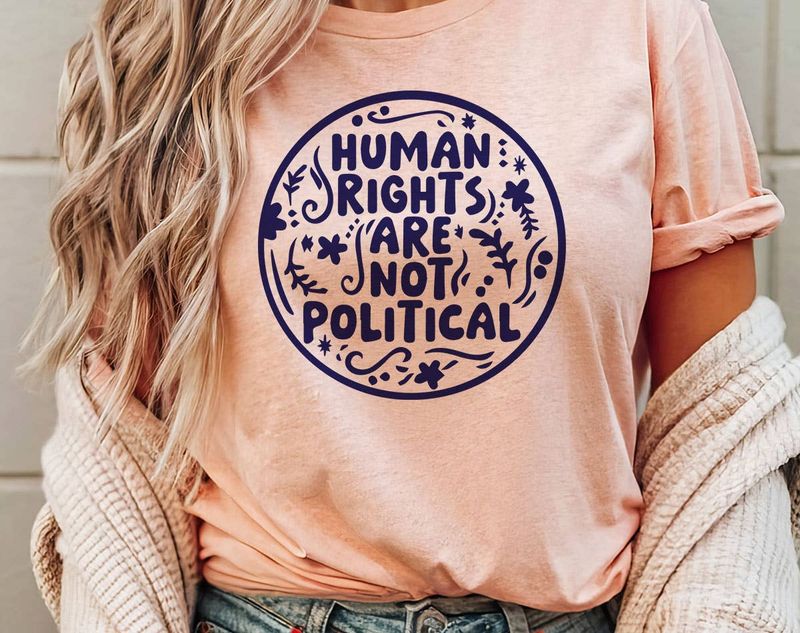 Human Rights Are Not Political - Liberal Protect Trans Tee: Prism Peach, SM