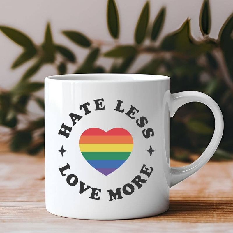 Hate Less Love More Rainbow Pride Heart 11 oz Coffee Mug