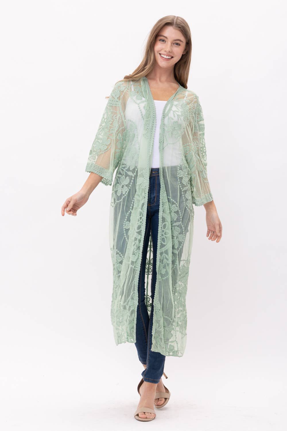 Kait Lace Sage Kimono