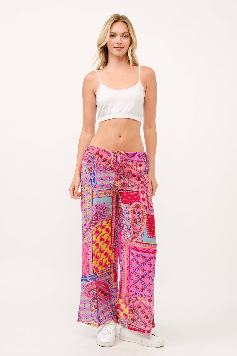 Aria Mosaic Print Palazzo Pants: Fuchsia/Multi, Large