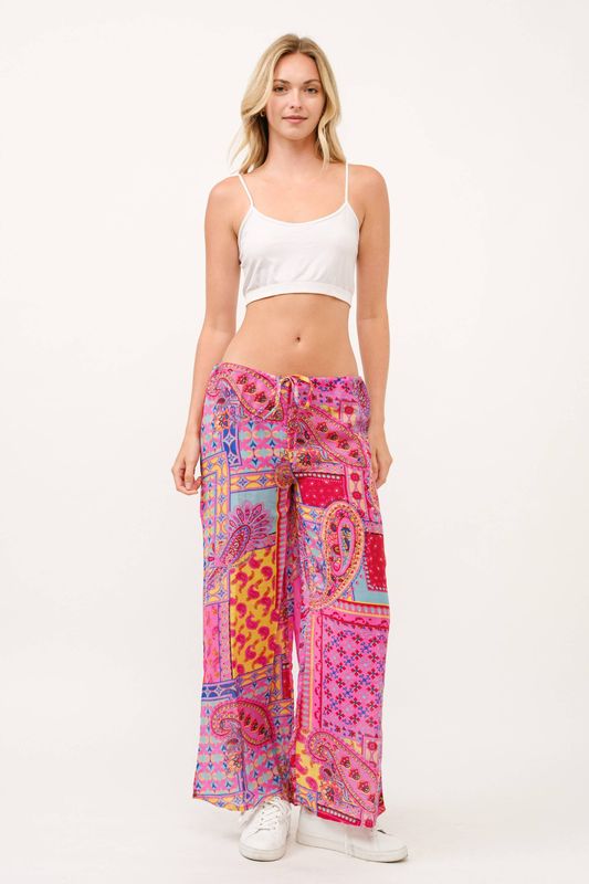 Aria Mosaic Print Palazzo Pants: Fuchsia/Multi, Medium