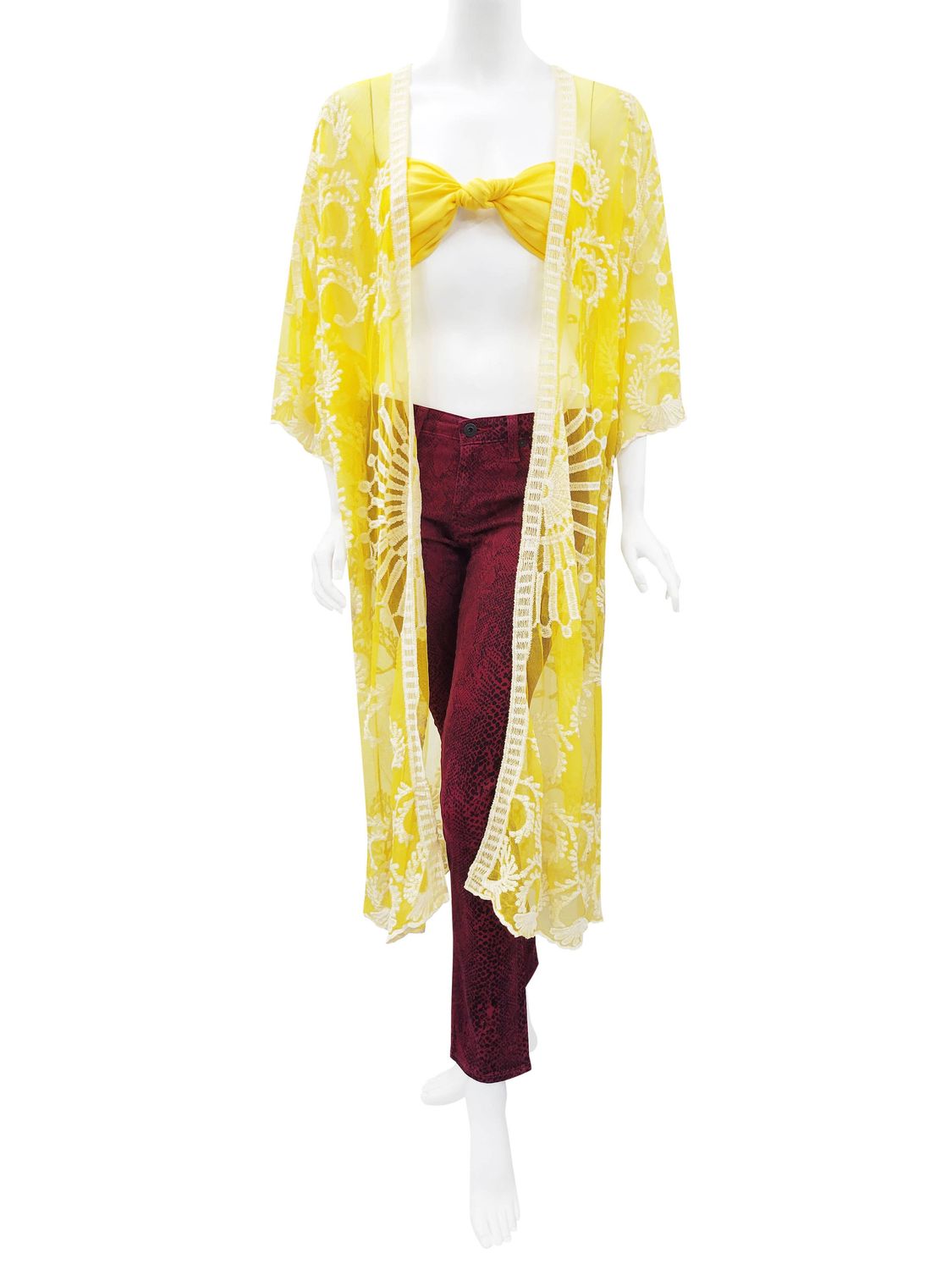Melody Lace Embroidered Kimono: Pineapple
