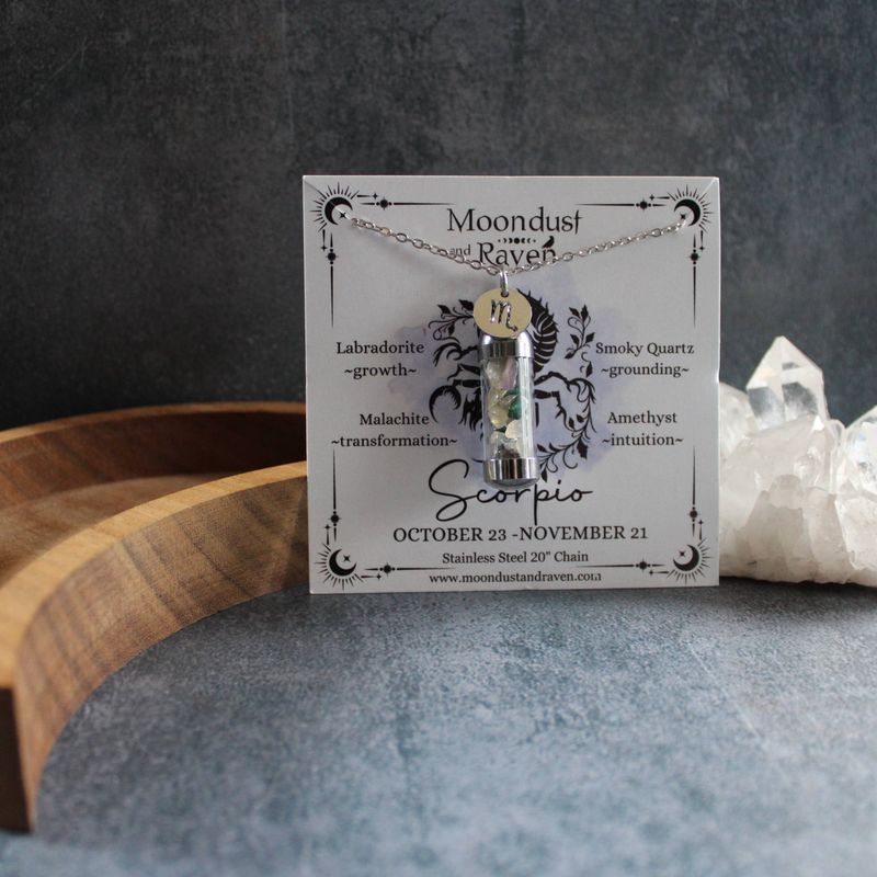 Scorpio Crystal Vial Necklace, Zodiac Astrology Witchy Gift