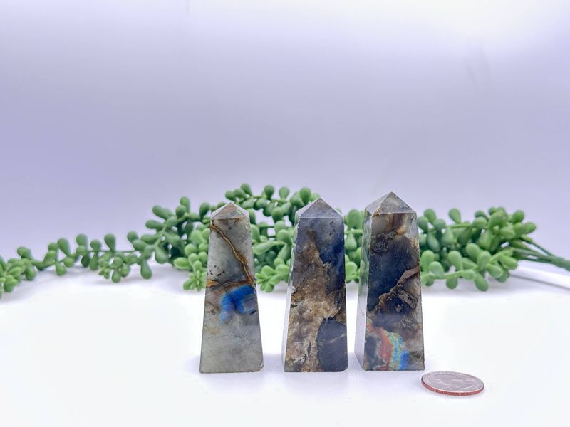 Labradorite Gemstone Tower Obelisk 4 Faceted 7.5CM Aprox