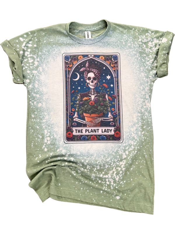 The Plant Lady - Skeleton Tarot Card Bleached Tee: Small