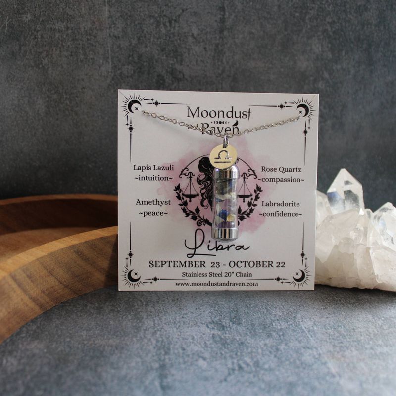 Libra Crystal Vial Necklace, Zodiac Astrology Witchy Gift