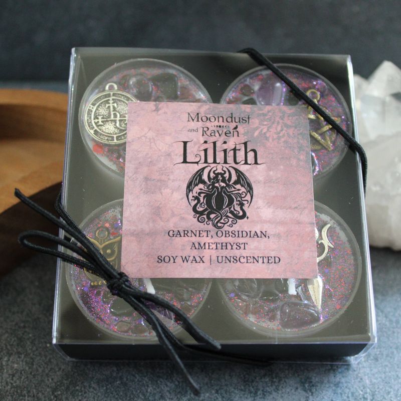 Lilith Tealight Crystal Candles, Ritual Candles