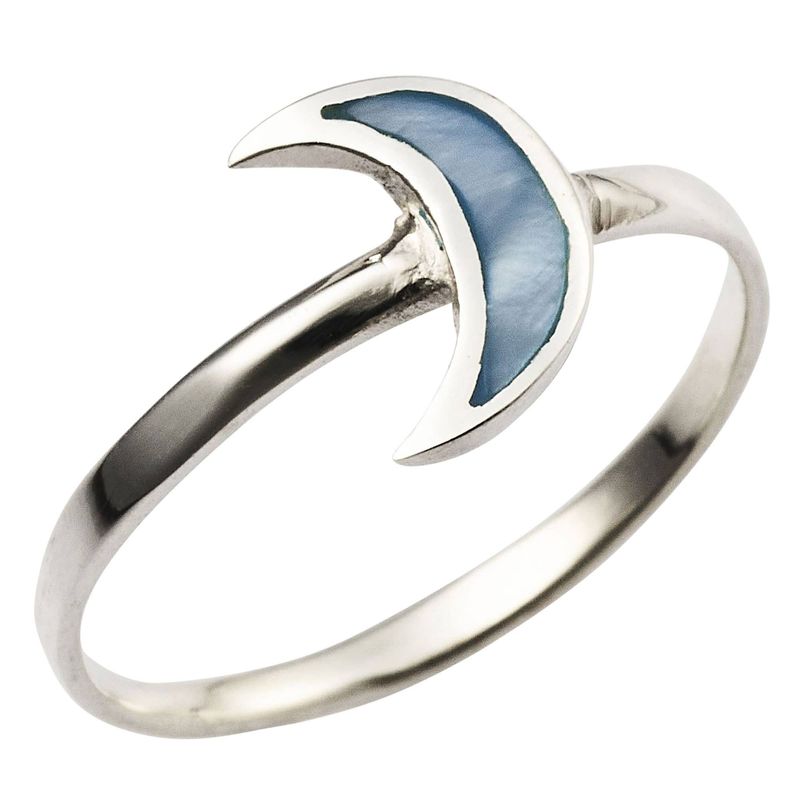 STERLING SILVER CRESCENT MOON WITH ABALONE SHELL: SIZE 8