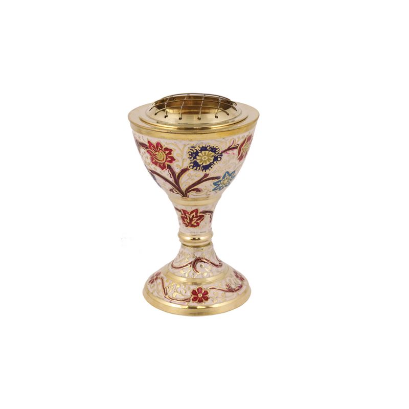 Standing Brass Charcoal Burner - Floral (5 in.)