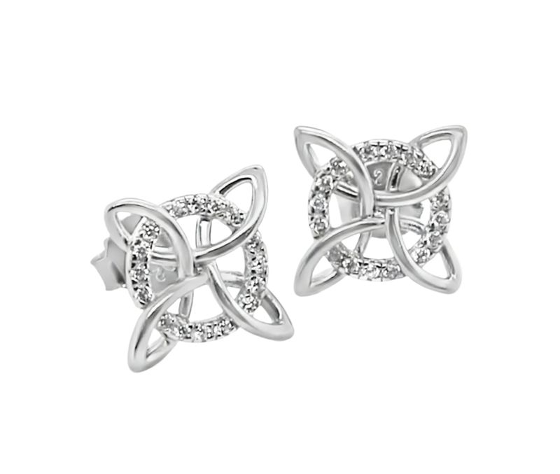 Sterling Silver Quaternary Celtic Knot CZ Studs