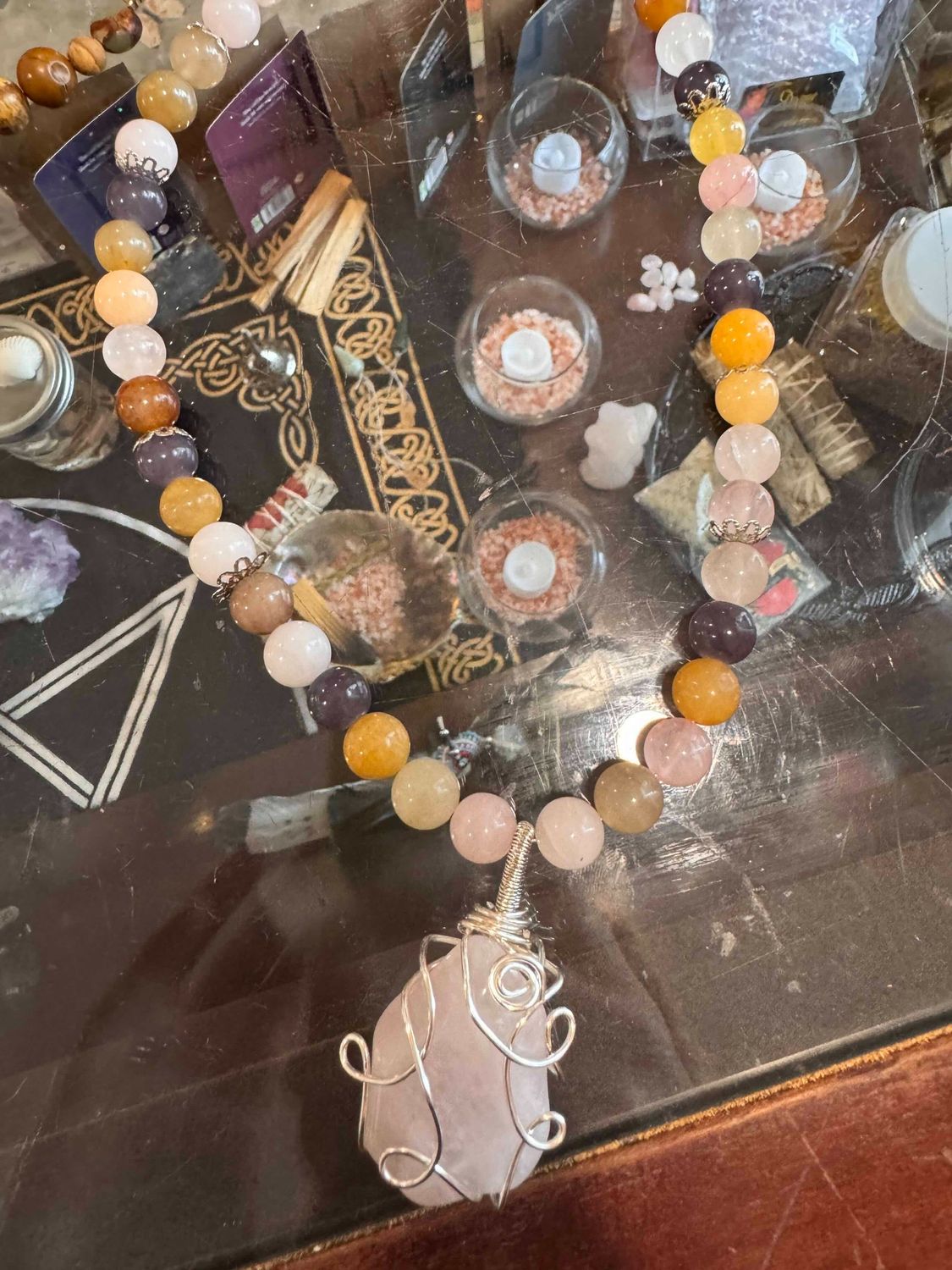 Kosmic Creations Large Rose Quartz Citrine Dyed Quartz Necklace