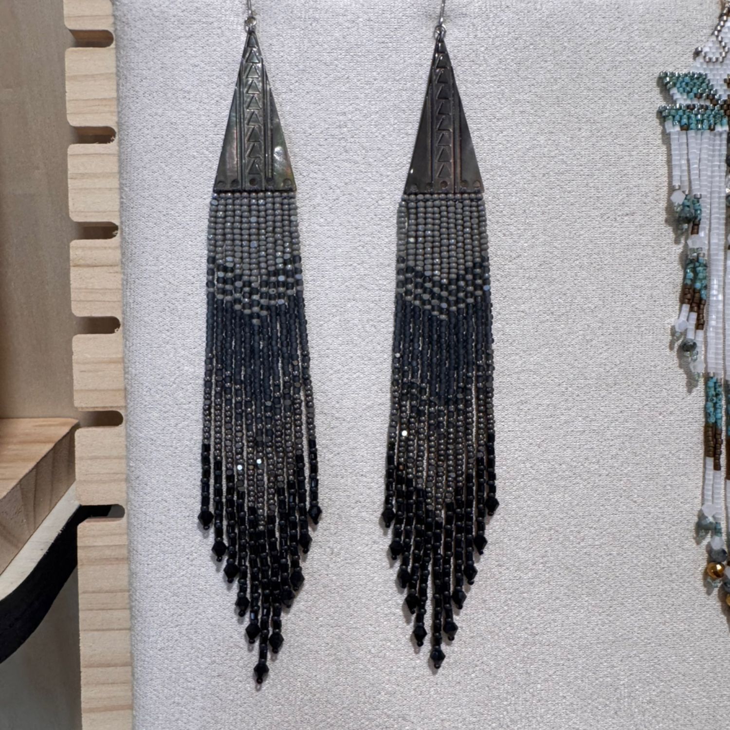 Minvely Black Silver Beaded Earrings