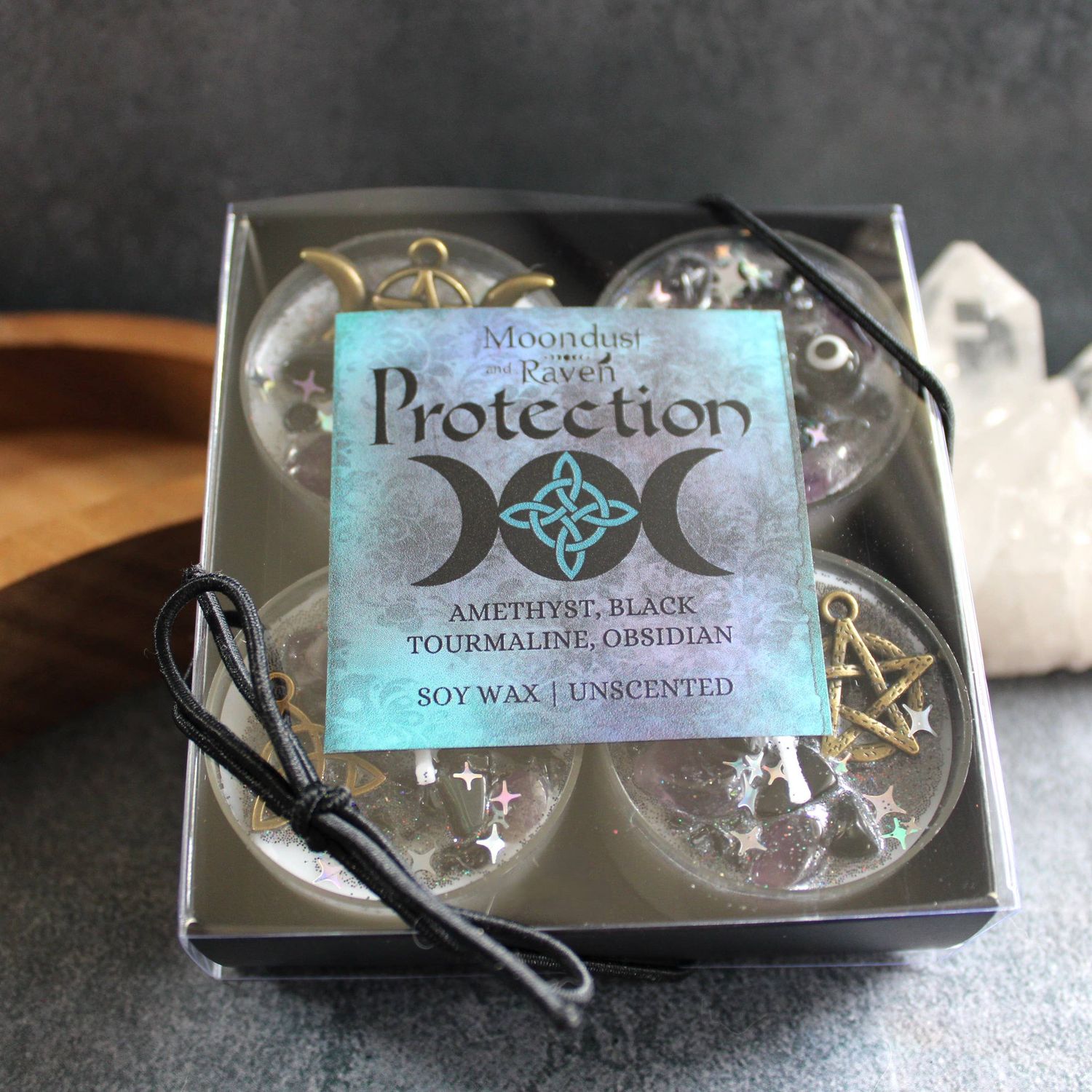 Protection Tealight Crystal Candles, Ritual Candles