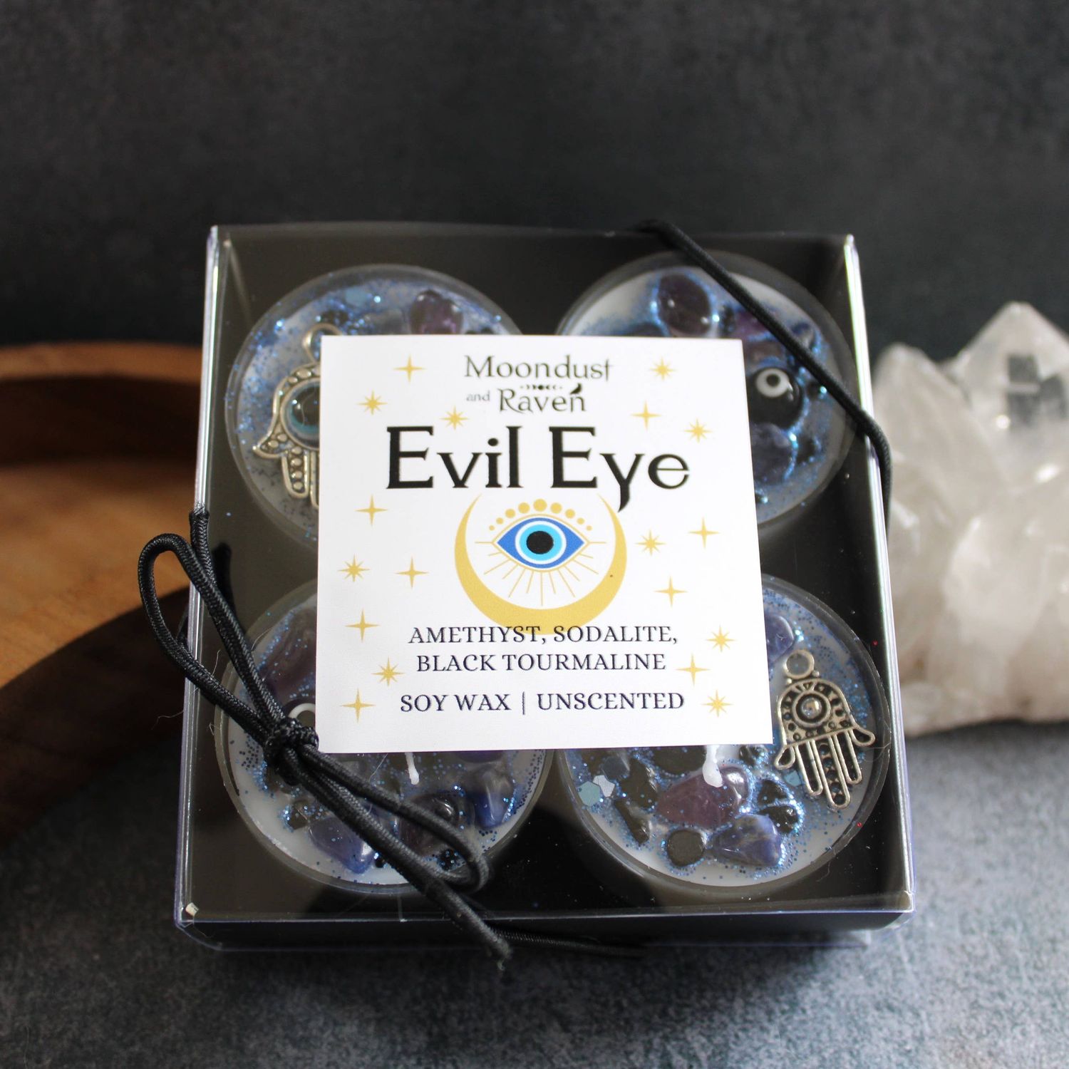 Evil Eye Tealight Crystal Candles, Ritual Candles