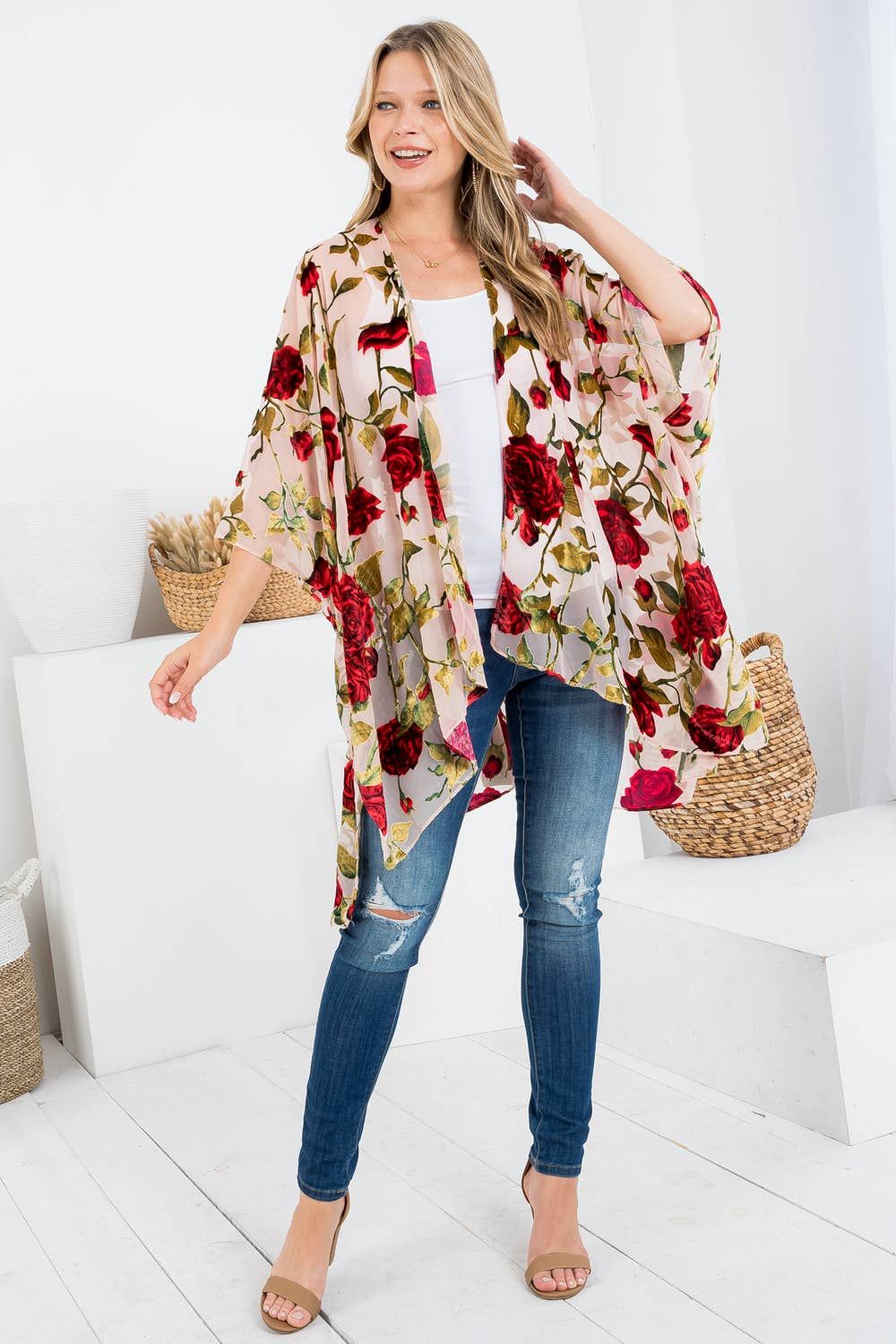 Vintage Rose Velvet Kimono