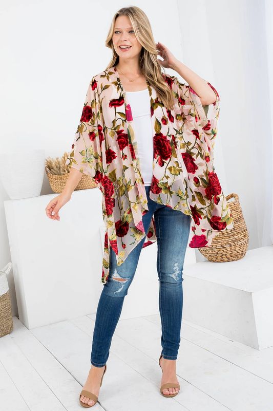 Vintage Rose Velvet Kimono