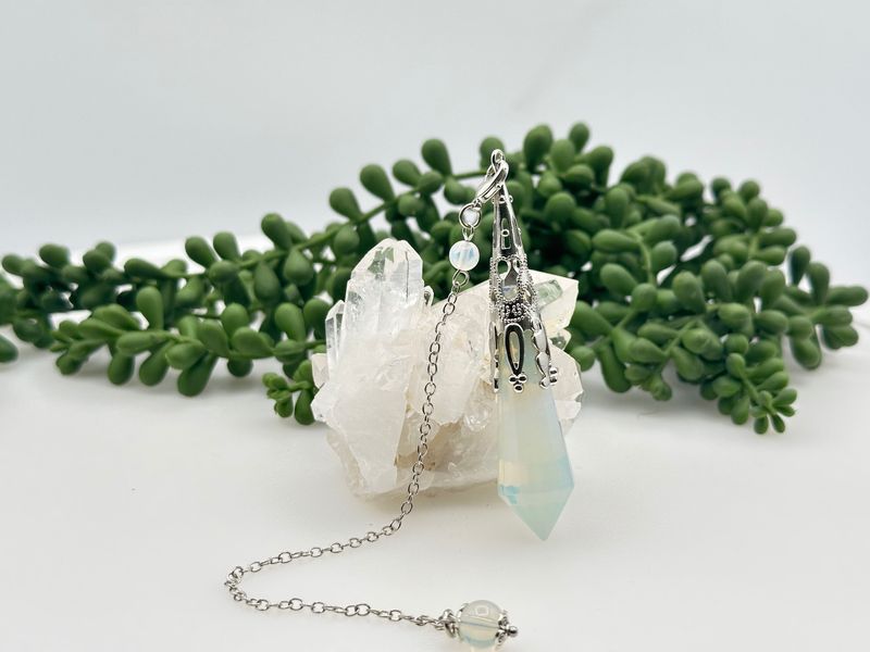 Opalite Gemstone Art Deco Silver Color Pendulum