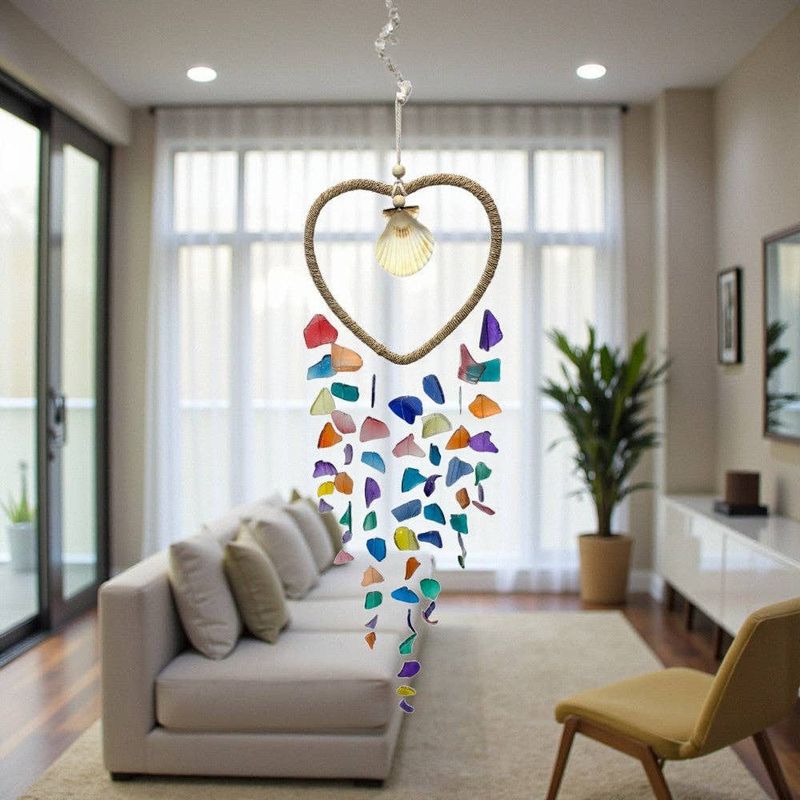 Windchime - Sea Glass, Heart Shell Multicolor