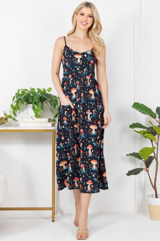 Garden Of Mushroom Print Cami Maxi Dress: S