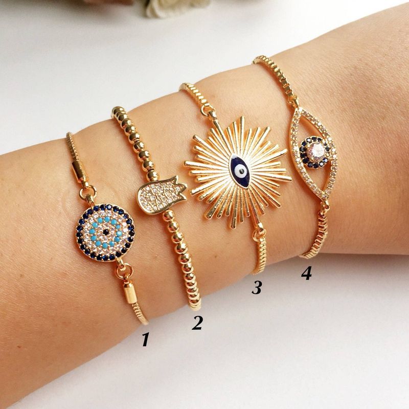 Gold Evil Eye Bracelet, Adjustable Greek Jewelry: Style 4