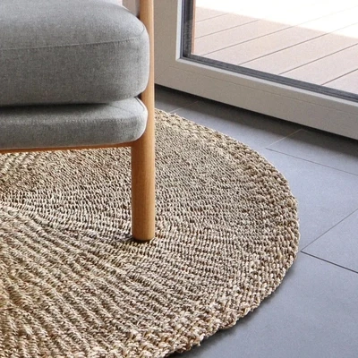 Runder Teppich Yen aus Seegras und Palmenblatt