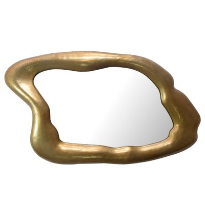 Wandspiegel Asymmetrisch 100x57 cm Metall Design Hängespiegel Gold, Aluminium Dekospiegel Unförmig mit Rahmen, Spiegel Wand Groß, Flurspiegel Garderobenspiegel Modern
