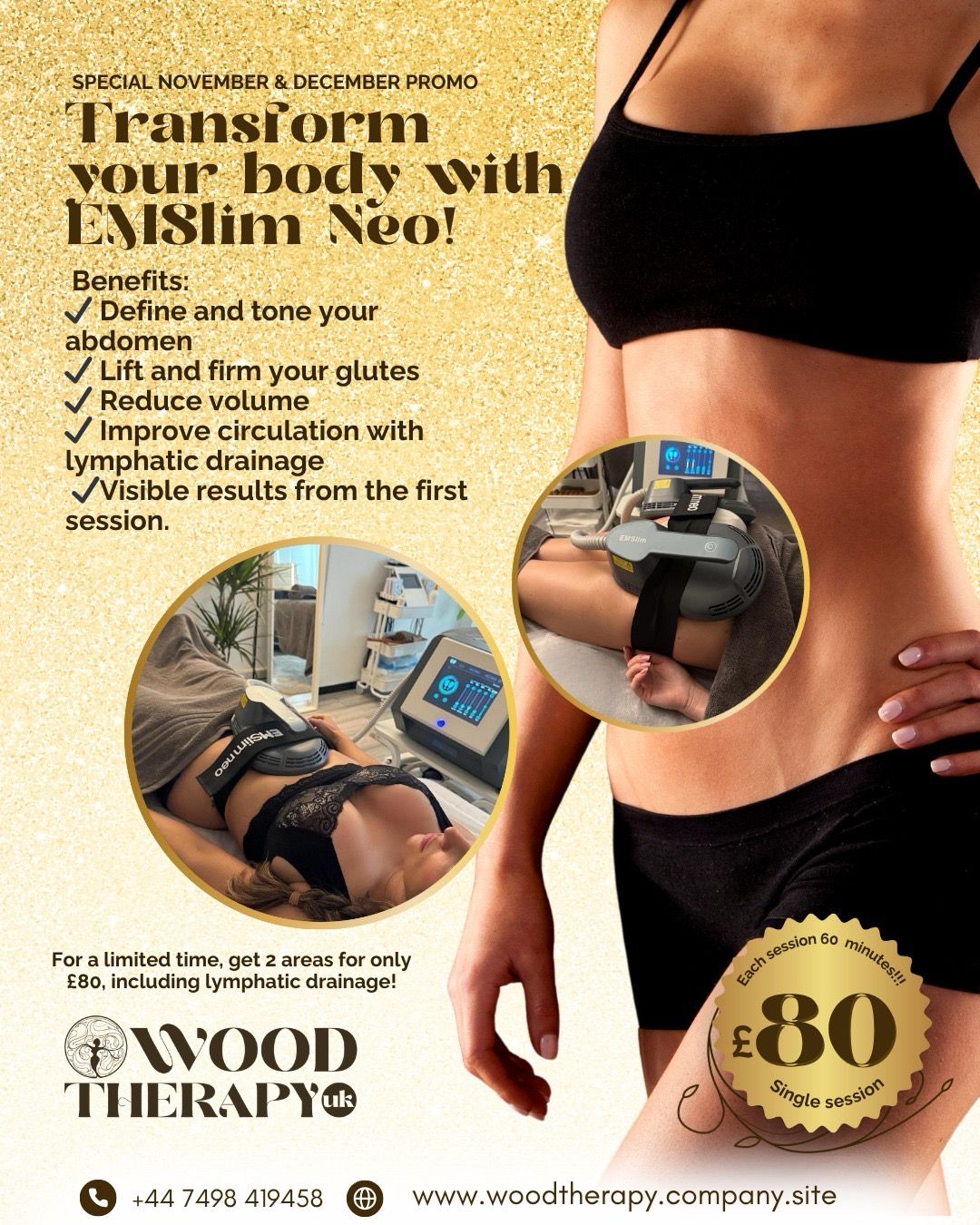 EmslimNeo + Manual Lymphatic Drainage — Abdomen &amp; Glutes