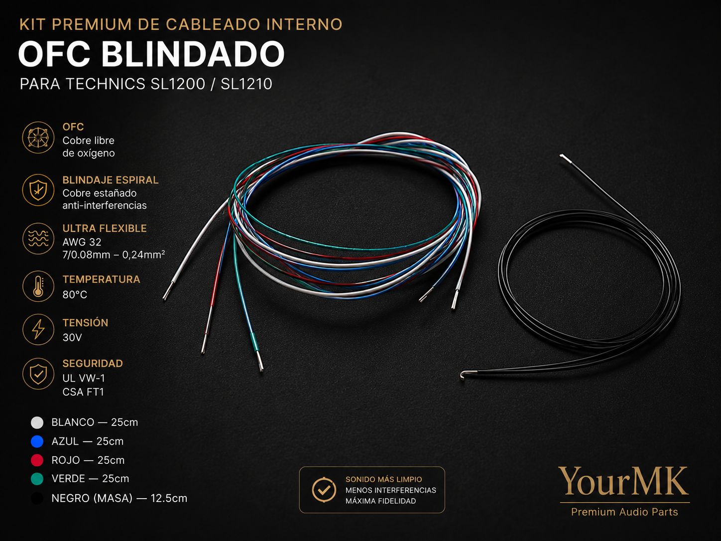 Kit Cableado Interno OFC Blindado para Tocadiscos HiFi DJ Phono