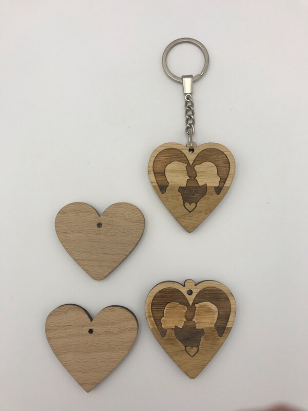 Couples Solid wood Heart keyring