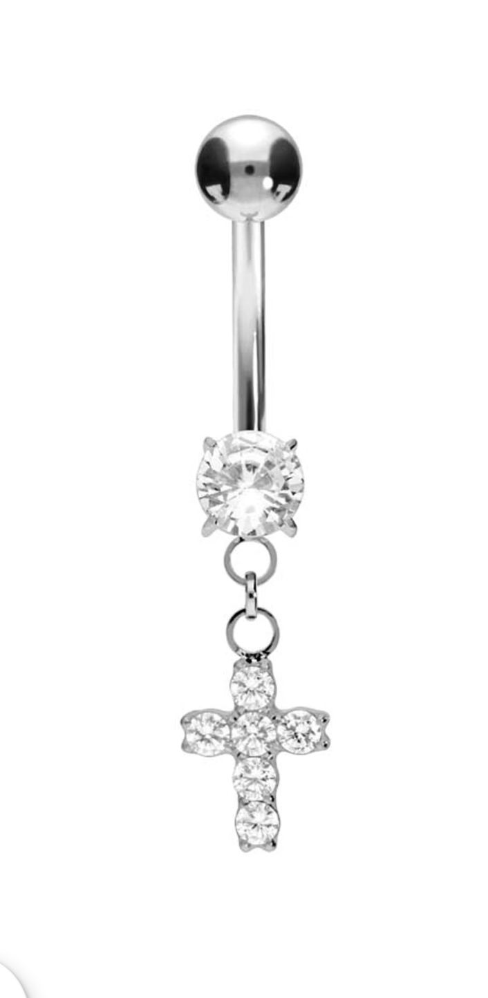 Titan - Bauchnabelpiercing mit Innengewinde Kristallkreuz