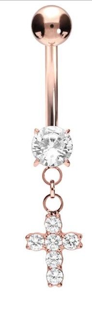 Titan - Bauchnabelpiercing mit Innengewinde Kristallkreuz Rosegold