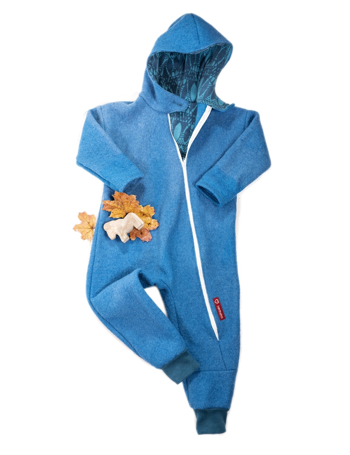 Overall "Herr Bert" Outdoor-Anzug  aus Walkloden 100 % Schurwolle mit schrägem Reißverschluss und Windschutz